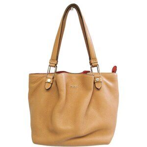 Tod's Flower Shoulder Bag Pebbled Tan Leather With Orange